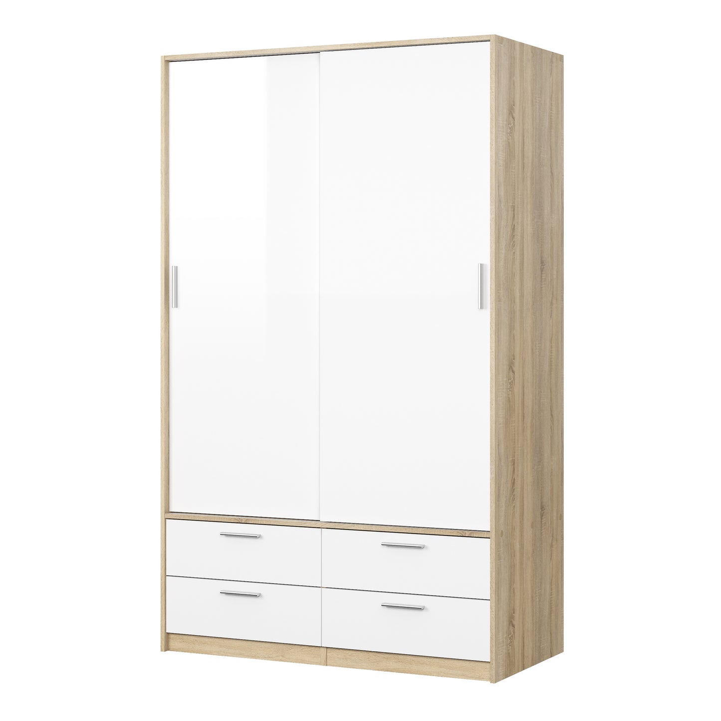 Line Wardrobe 2 Doors 4 Drawers in Oak with White High Gloss - NIXO Furniture.com