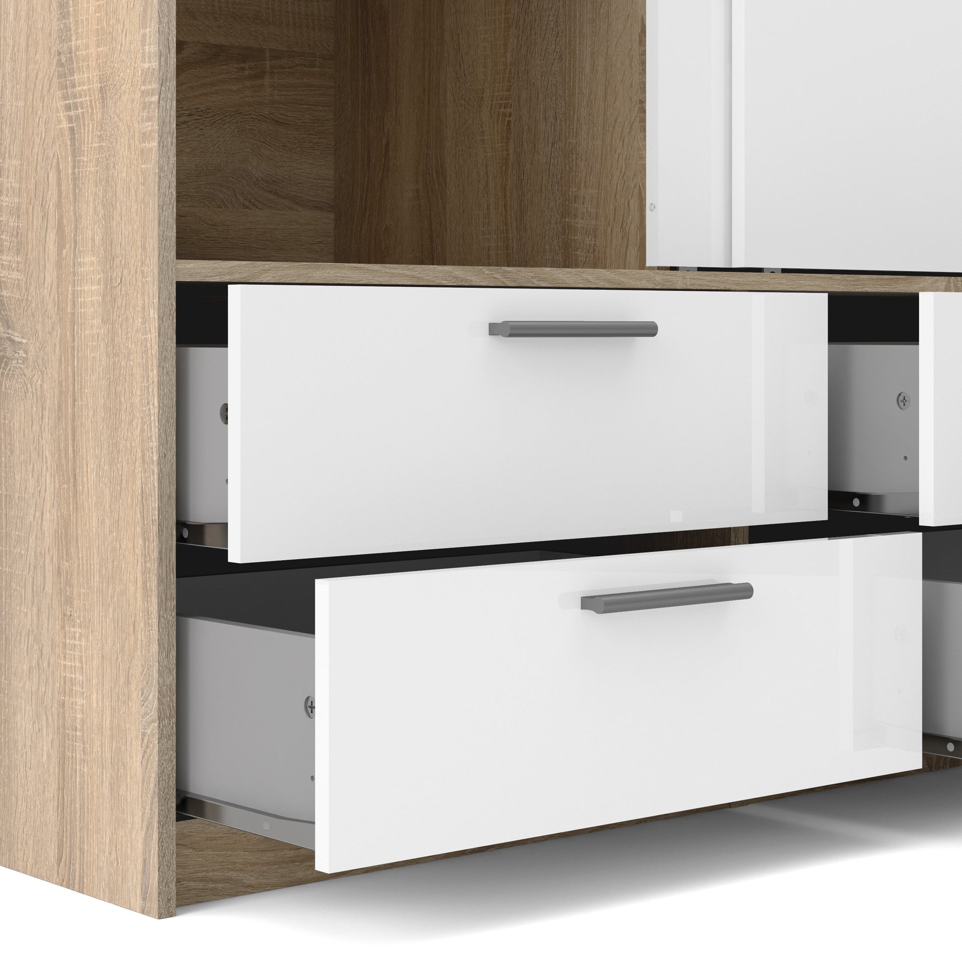 Line Wardrobe 2 Doors 4 Drawers in Oak with White High Gloss - NIXO Furniture.com