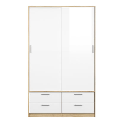 Line Wardrobe 2 Doors 4 Drawers in Oak with White High Gloss - NIXO Furniture.com