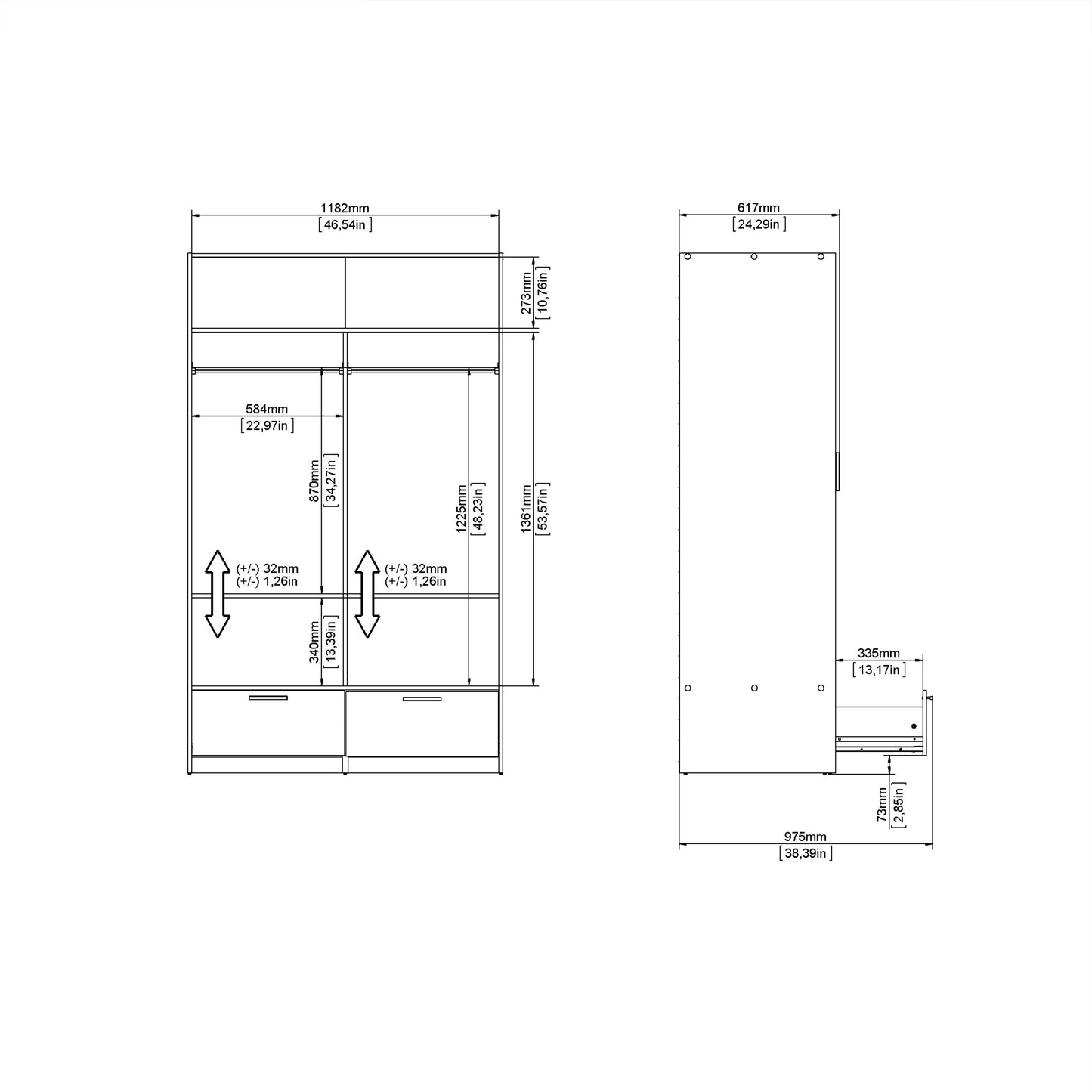 Line Wardrobe with 2 Doors 2 Drawers - NIXO Furniture.com