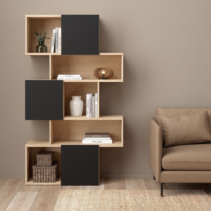 Maze Asymmetrical Bookcase with 3 Doors - NIXO Furniture.com