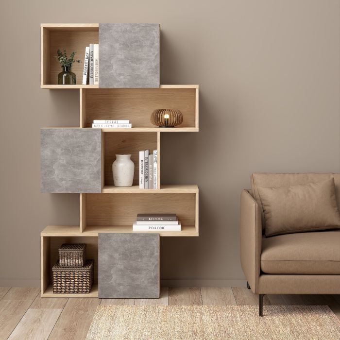 Maze Asymmetrical Bookcase with 3 Doors - NIXO Furniture.com