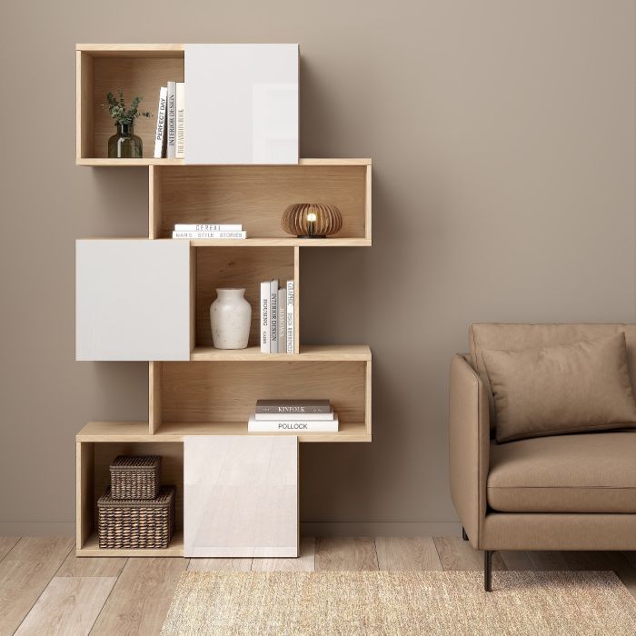 Maze Asymmetrical Bookcase with 3 Doors - NIXO Furniture.com