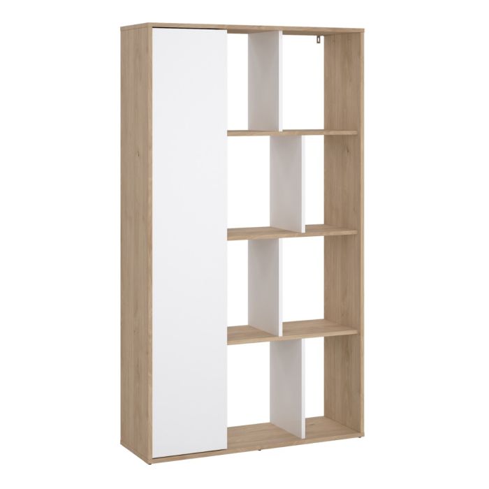 Maze Bookcase with 1 Door in Jackson Hickory and White High Gloss - NIXO Furniture.com