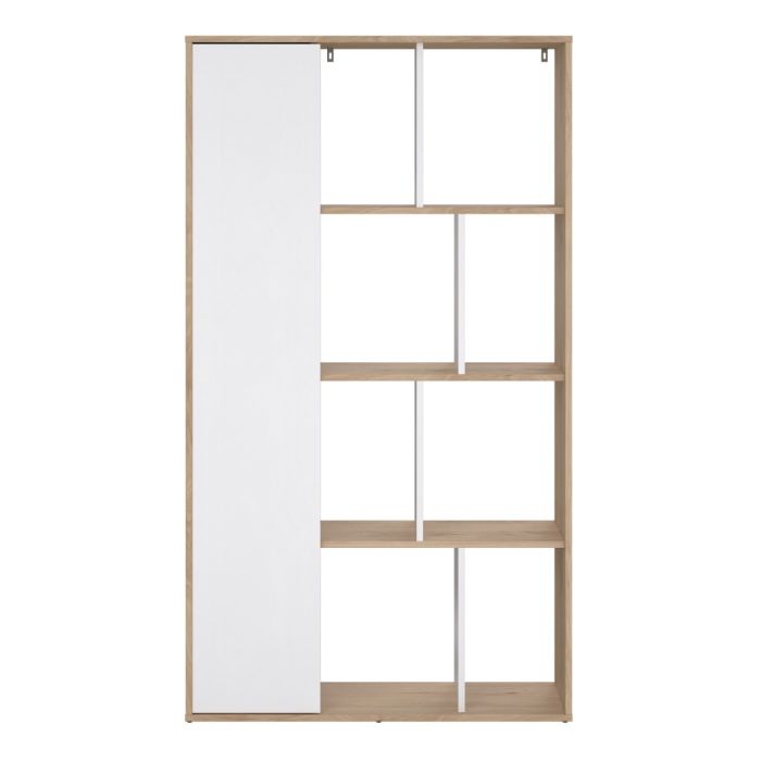 Maze Bookcase with 1 Door in Jackson Hickory and White High Gloss - NIXO Furniture.com