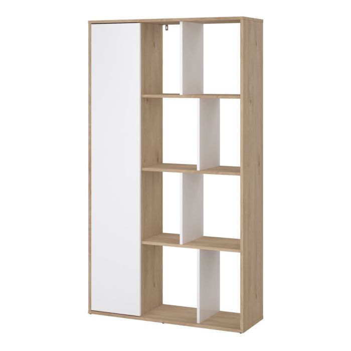 Maze Bookcase with 1 Door in Jackson Hickory and White High Gloss - NIXO Furniture.com