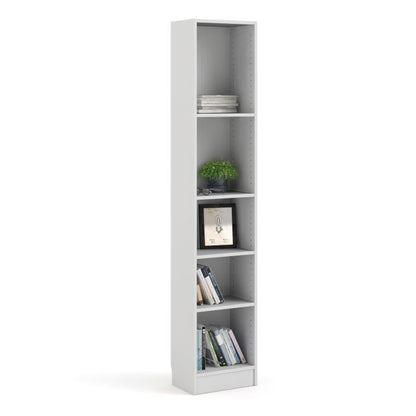 Basic Tall Narrow Bookcase (4 Shelves) in White - NIXO Furniture.com