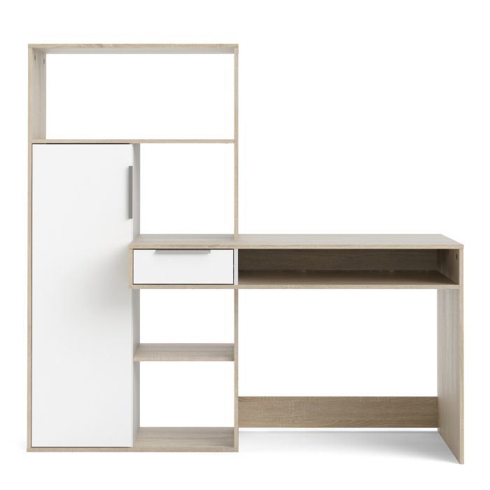 Function Plus Desk Multi Functional Desk with Drawer and 1 Door in White and Oak - NIXO Furniture.com