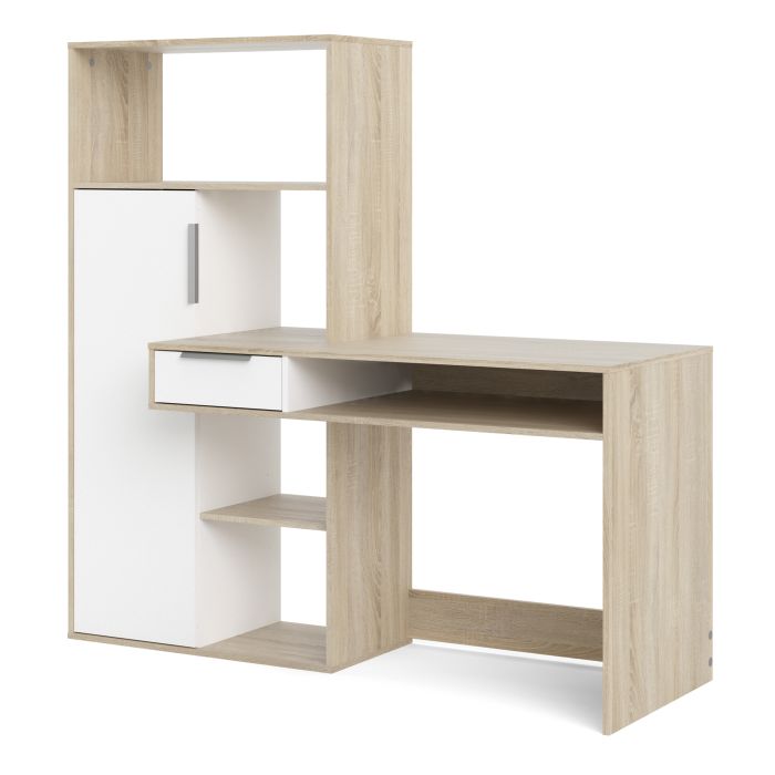 Function Plus Desk Multi Functional Desk with Drawer and 1 Door in White and Oak - NIXO Furniture.com