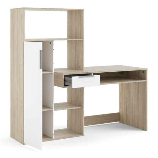 Function Plus Desk Multi Functional Desk with Drawer and 1 Door in White and Oak - NIXO Furniture.com
