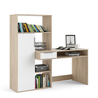 Function Plus Desk Multi Functional Desk with Drawer and 1 Door in White and Oak - NIXO Furniture.com