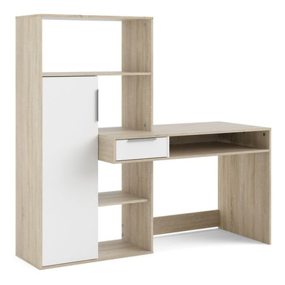 Function Plus Desk Multi Functional Desk with Drawer and 1 Door in White and Oak - NIXO Furniture.com