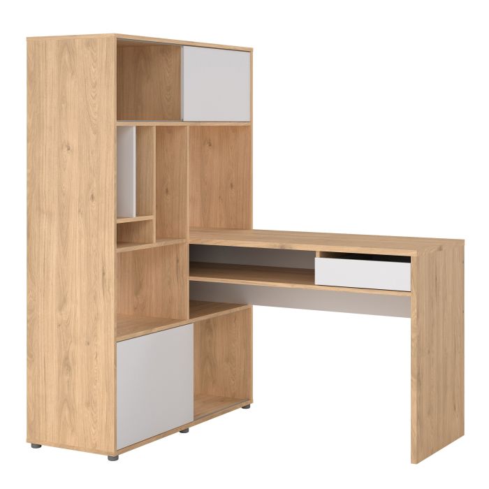 Function Plus Corner Desk with Bookcase Jackson Hickory/White - NIXO Furniture.com