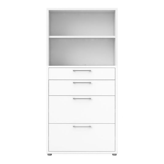 Prima Bookcase 1 Shelf With 2 Drawers 2 File Drawers In White - NIXO Furniture.com