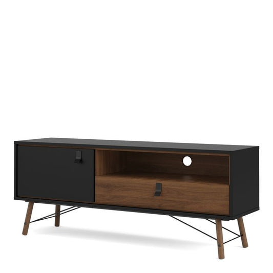 Ry TV Unit 1 Door 1 Drawer in Matt Black Walnut - NIXO Furniture.com