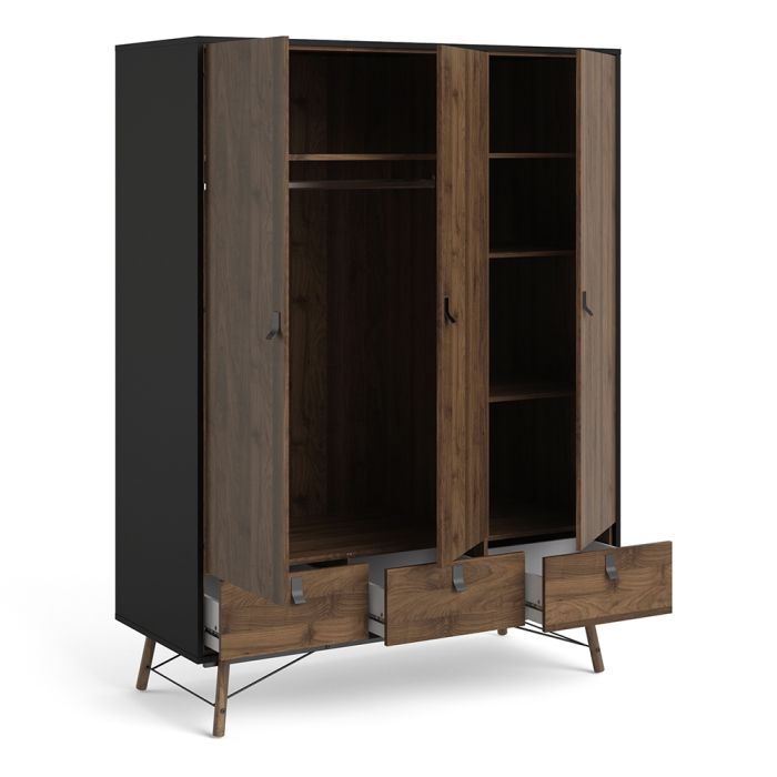 Ry Wardrobe 3 Doors 3 Drawers - NIXO Furniture.com