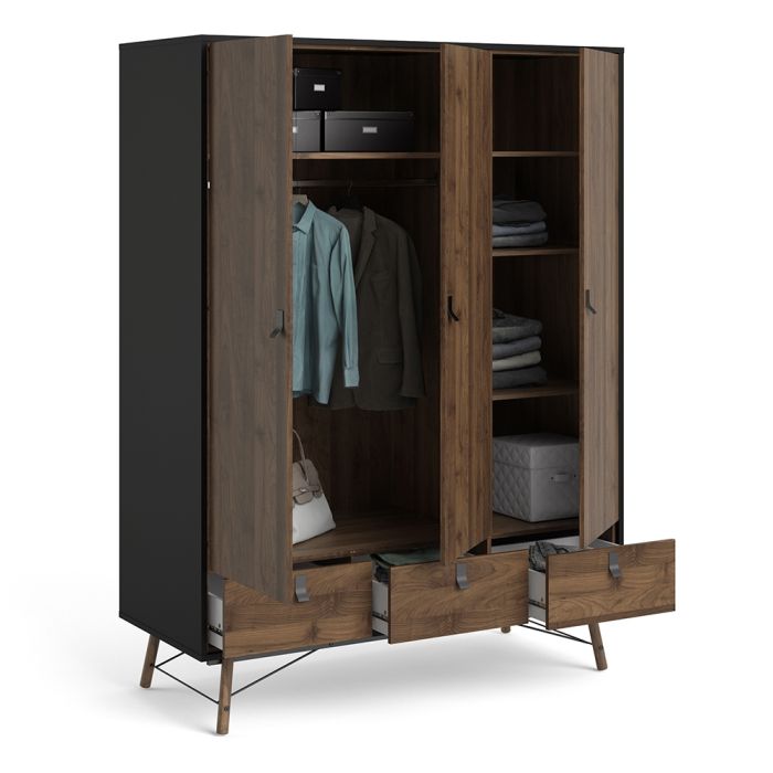 Ry Wardrobe 3 Doors 3 Drawers - NIXO Furniture.com