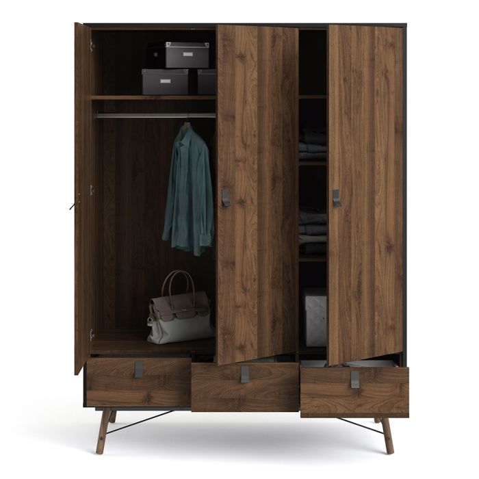 Ry Wardrobe 3 Doors 3 Drawers - NIXO Furniture.com