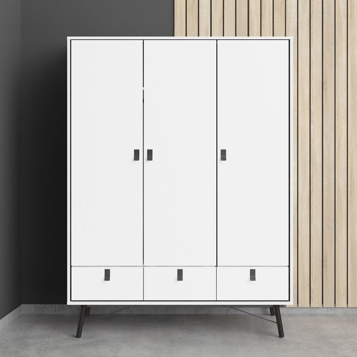 Ry Wardrobe 3 Doors 3 Drawers - NIXO Furniture.com