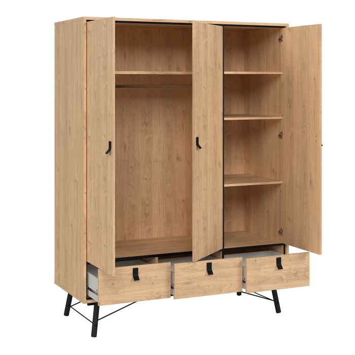 Ry Wardrobe 3 Doors 3 Drawers - NIXO Furniture.com