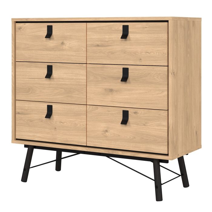 Ry Small Double Chest of Drawers 6 Drawers in Jackson Hickory Oak - NIXO Furniture.com