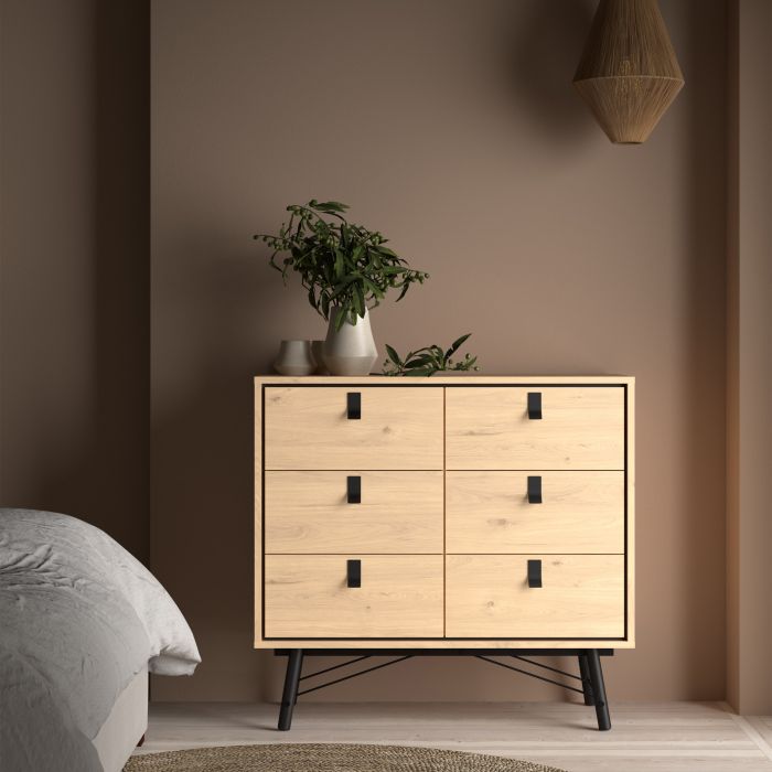 Ry Small Double Chest of Drawers 6 Drawers in Jackson Hickory Oak - NIXO Furniture.com