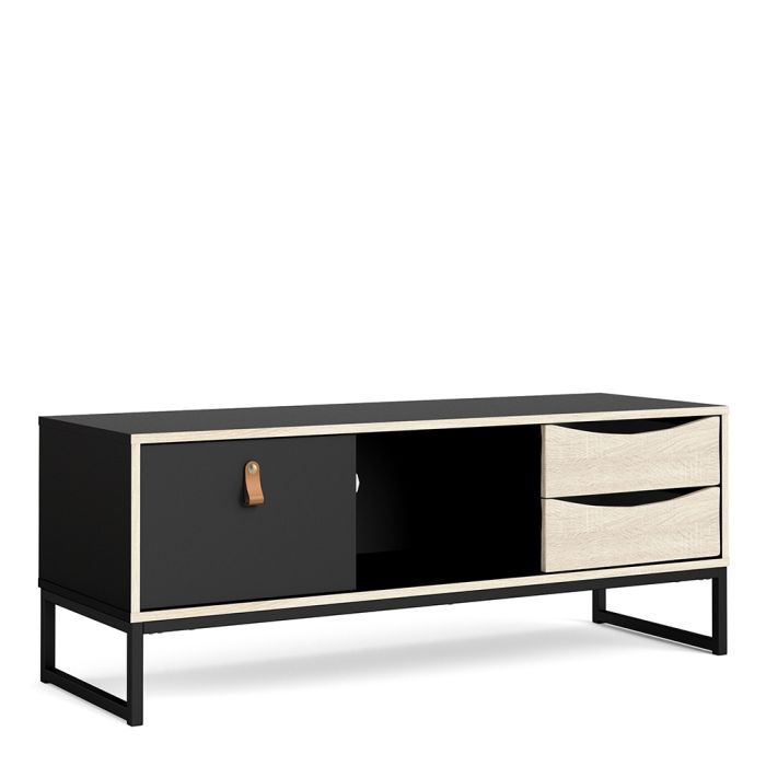 Stubbe TV Unit 1 Door 2 Drawers and Open Shelf in Matt Black Oak - NIXO Furniture.com