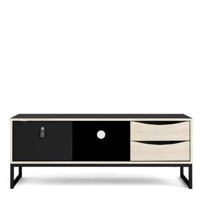 Stubbe TV Unit 1 Door 2 Drawers and Open Shelf in Matt Black Oak - NIXO Furniture.com