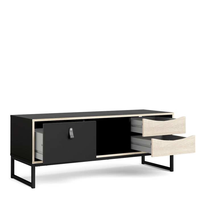 Stubbe TV Unit 1 Door 2 Drawers and Open Shelf in Matt Black Oak - NIXO Furniture.com