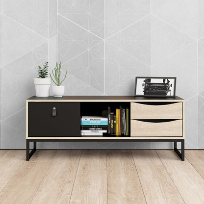 Stubbe TV Unit 1 Door 2 Drawers and Open Shelf in Matt Black Oak - NIXO Furniture.com