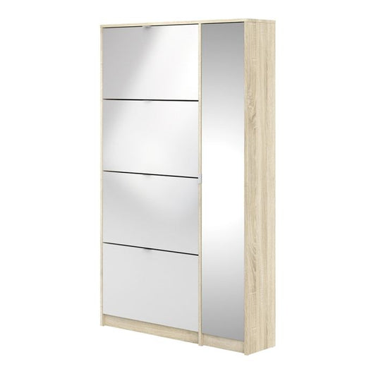 Shoes Shoe Cabinet 4 Flip Down Doors and 2 layers 1 Mirror Door Oak structure - NIXO Furniture.com