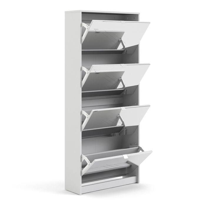 Shoes Shoe Cabinet 4 Flip Down Mirror Doors and 2 layers in White - NIXO Furniture.com