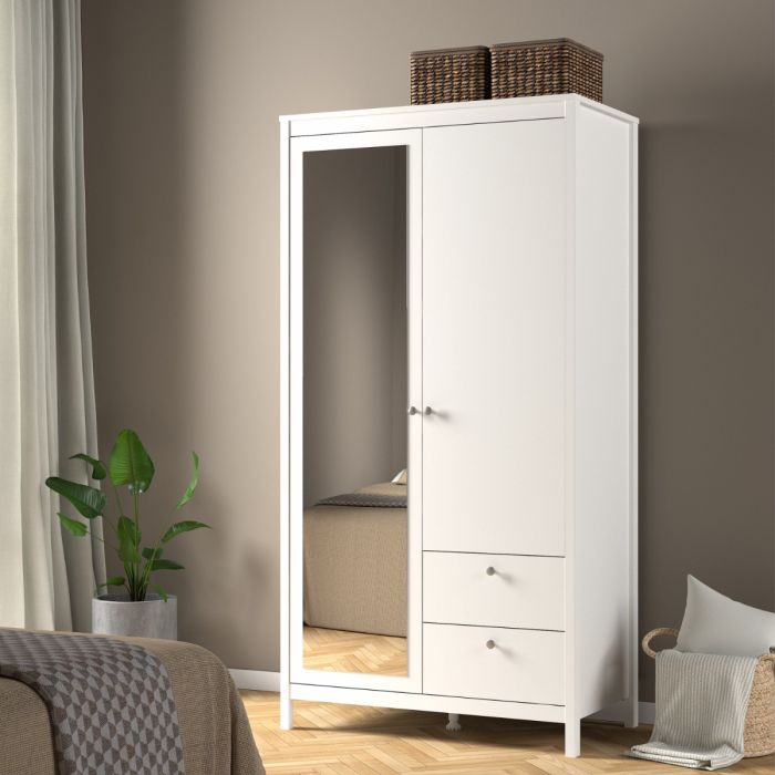 Madrid Wardrobe with 1 Door 1 Mirror Door 2 Drawers - NIXO Furniture.com