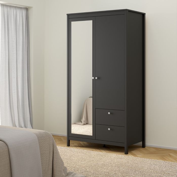 Madrid Wardrobe with 1 Door 1 Mirror Door 2 Drawers - NIXO Furniture.com