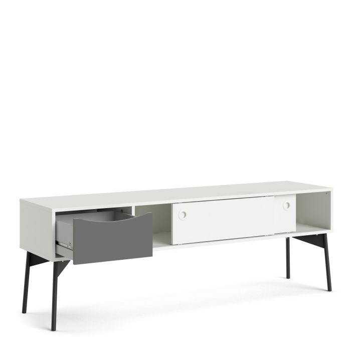 Fur TV-Unit 2 Sliding Doors 1 Drawer in Grey and White - NIXO Furniture.com