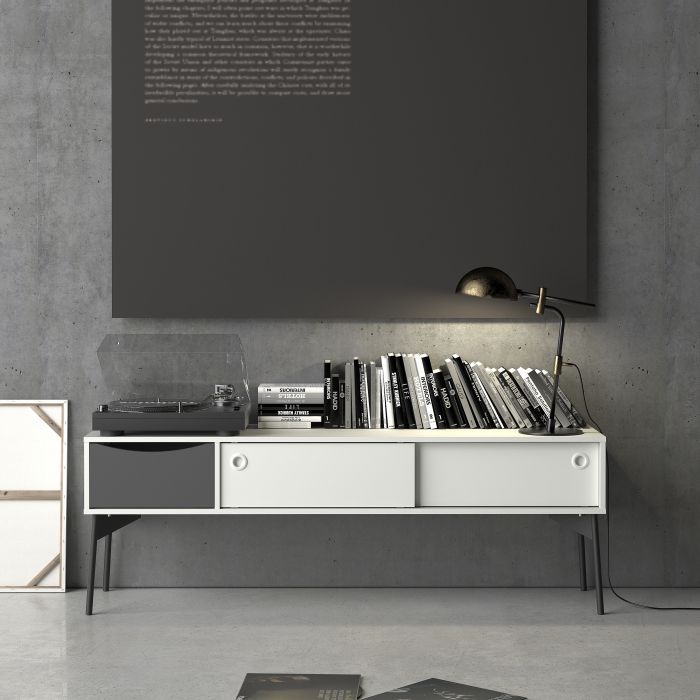 Fur TV-Unit 2 Sliding Doors 1 Drawer in Grey and White - NIXO Furniture.com