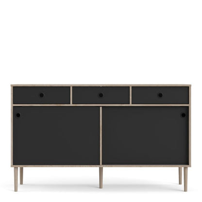 Rome Sideboard 2 Sliding Doors 3 Drawers in Jackson Hickory Oak and Matt Black - NIXO Furniture.com