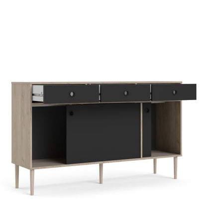 Rome Sideboard 2 Sliding Doors 3 Drawers in Jackson Hickory Oak and Matt Black - NIXO Furniture.com