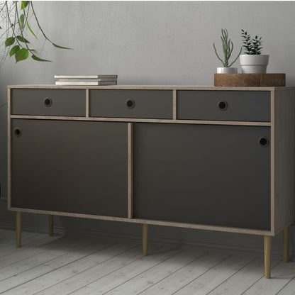 Rome Sideboard 2 Sliding Doors 3 Drawers in Jackson Hickory Oak and Matt Black - NIXO Furniture.com