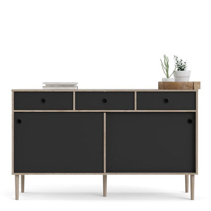 Rome Sideboard 2 Sliding Doors 3 Drawers in Jackson Hickory Oak and Matt Black - NIXO Furniture.com