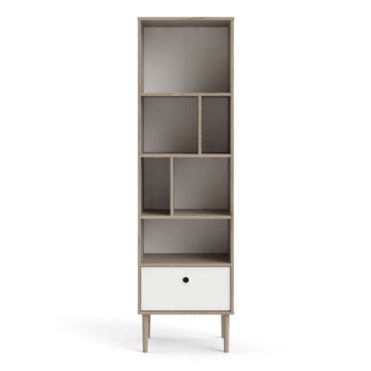 Rome Bookcase with 1 Drawer in Jackson Hickory Oak and Matt White - NIXO Furniture.com