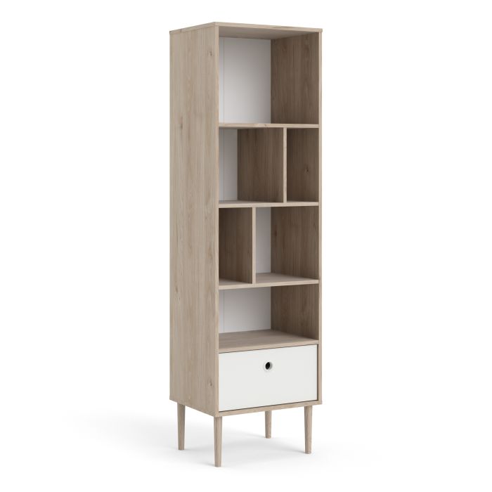 Rome Bookcase with 1 Drawer in Jackson Hickory Oak and Matt White - NIXO Furniture.com