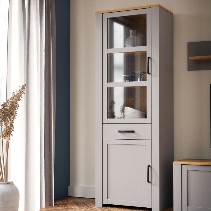 Bohol 2 Door 1 Drawer Narrow Display Cabinet in Riviera - NIXO Furniture.com