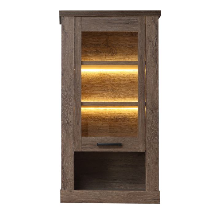 Corona 1 Door Wall Display Cabinet in Tabak Oak - NIXO Furniture.com