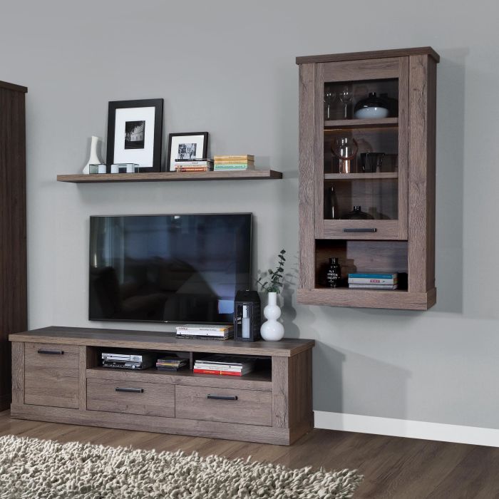 Corona 1 Door Wall Display Cabinet in Tabak Oak - NIXO Furniture.com