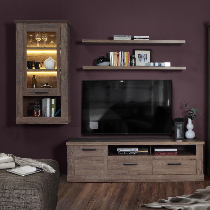 Corona 1 Door Wall Display Cabinet in Tabak Oak - NIXO Furniture.com