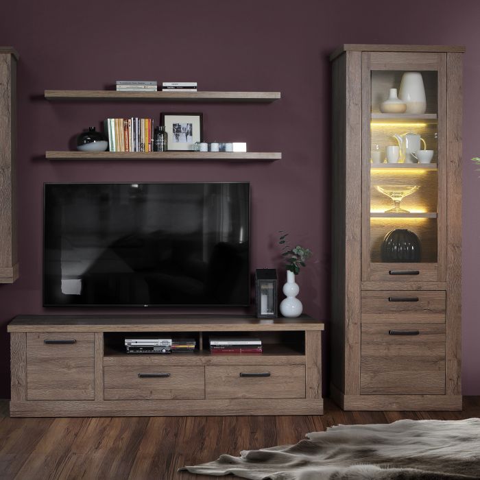 Corona 1 Door 2 Drawer TV Unit in Tabak Oak - NIXO Furniture.com