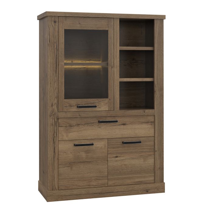 Corona 1 Door 1 Drawer 3 Shelve Display Cabinet in Tabak Oak - NIXO Furniture.com