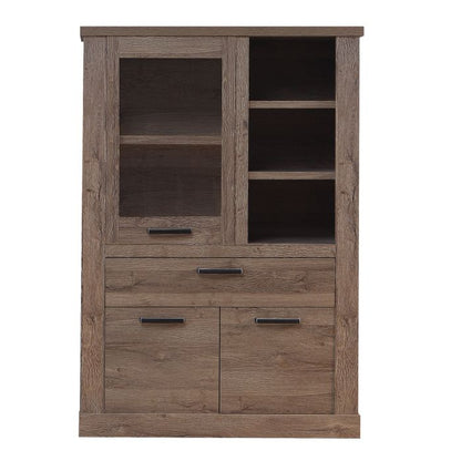 Corona 1 Door 1 Drawer 3 Shelve Display Cabinet in Tabak Oak - NIXO Furniture.com