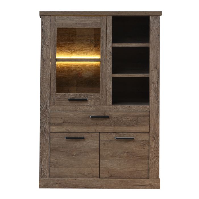 Corona 1 Door 1 Drawer 3 Shelve Display Cabinet in Tabak Oak - NIXO Furniture.com